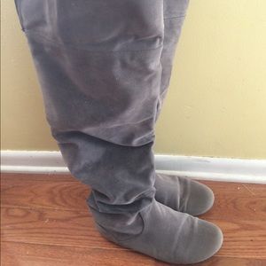 Faux suede grey boots over knee or folded below